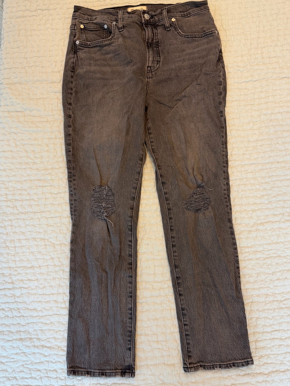Madewell Distressed Black-Grey Straight Jeans